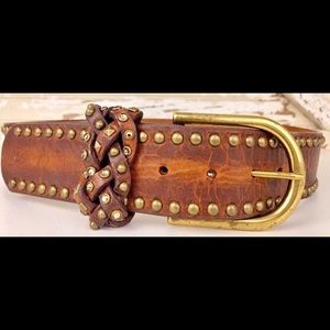 LEATHERLOCK Braided Brn Leather Crystal Belt 34M
